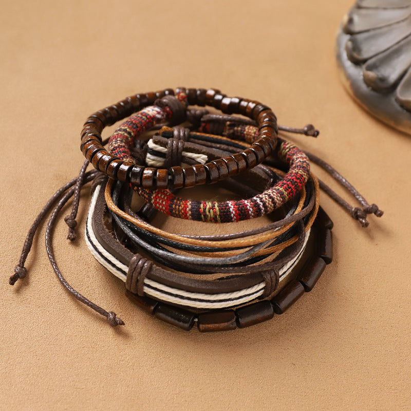 Handmade Bohemian Exotic Style Bracelet Retro Ethnic Style Men's And Women's Woven Multi-layer Stacked Bracelet Niche Hand Rope