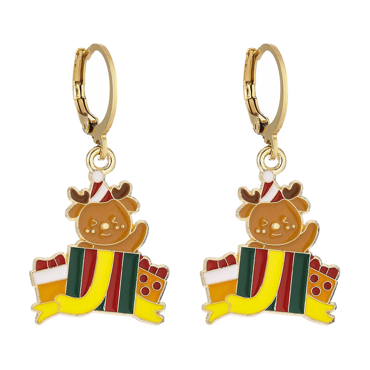 Cross-Border Personalized Christmas Alloy Earrings Christmas Hat Colorful Star Dot Diamond Christmas Tree Elk Gingerbread Man Earrings
