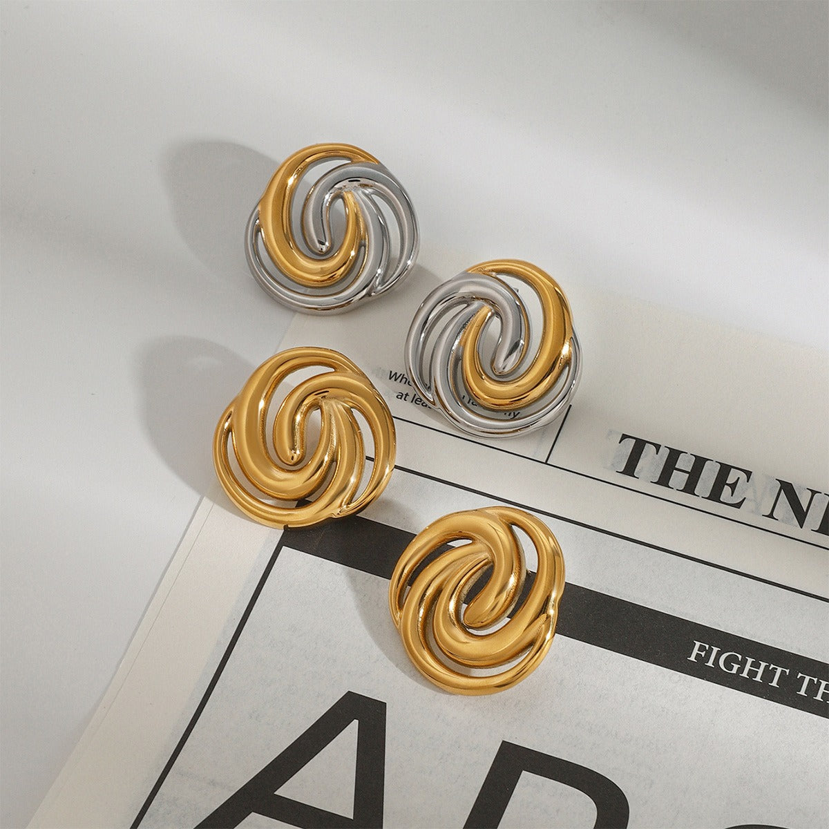 18K gold and silver color matching/star shape/bow shape design exquisite and noble earring ring set