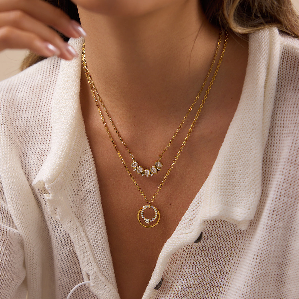 Sliding Double Circle Pendant Necklace Collection