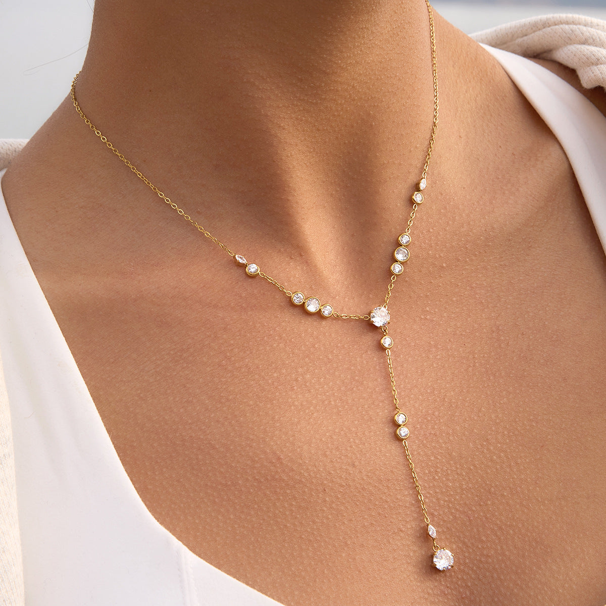 Geometric Zircon Y Necklace Collection