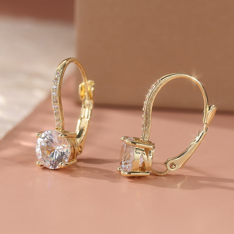 Luxury Sparkling Gold Plated Hook Dangle Earrings For Women, Inlaid Premium White  S925 Silver Needle Wedding Party Ear Jewelry