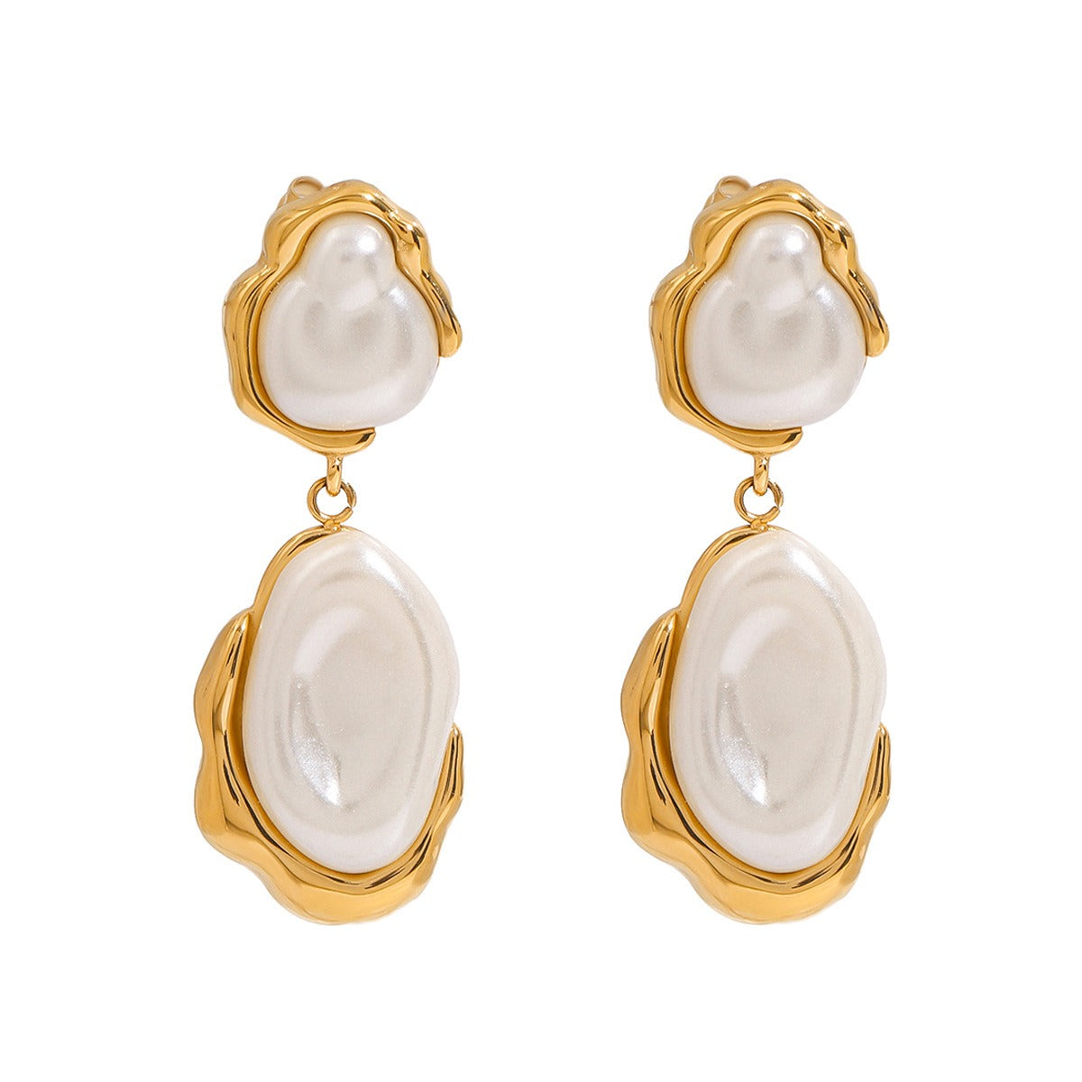 18K gold inlaid irregular pearl design light luxury fashion earrings