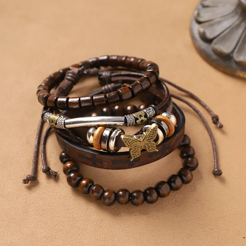 Handmade Bohemian Exotic Style Bracelet Retro Ethnic Style Men's And Women's Woven Multi-layer Stacked Bracelet Niche Hand Rope