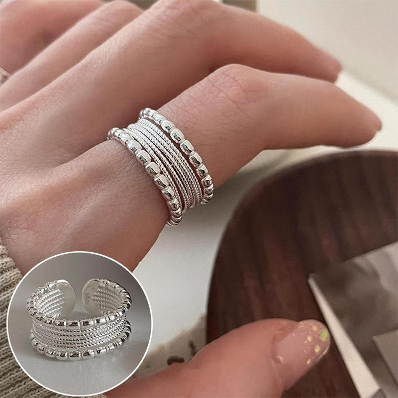 High Sense Star Open Ring For Women, INS Niche Brushed Texture Luxury Adjustable Index Finger Statement Ring