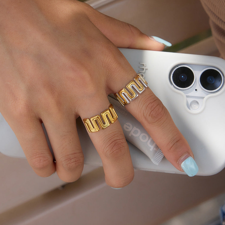 Geometric Cutout Band Ring Collection