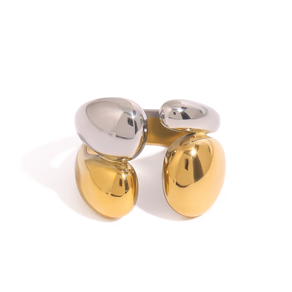 18K gold geometric shape with gold and silver color matching design fashionable and simple ring