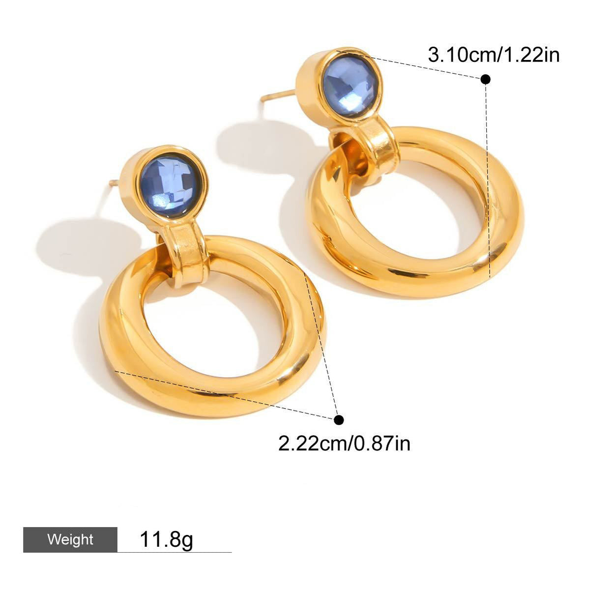 18K gold geometric inlaid gemstone design classic fashion earring ring set