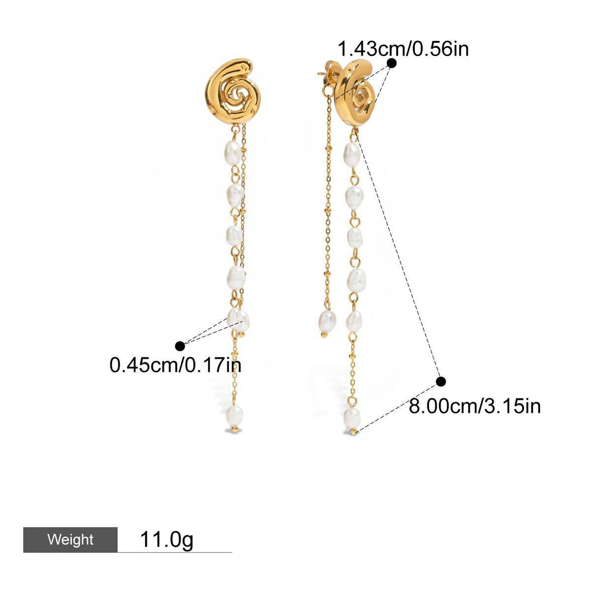 18K gold conch-shaped earrings with pearl tassels, exquisite and noble design
