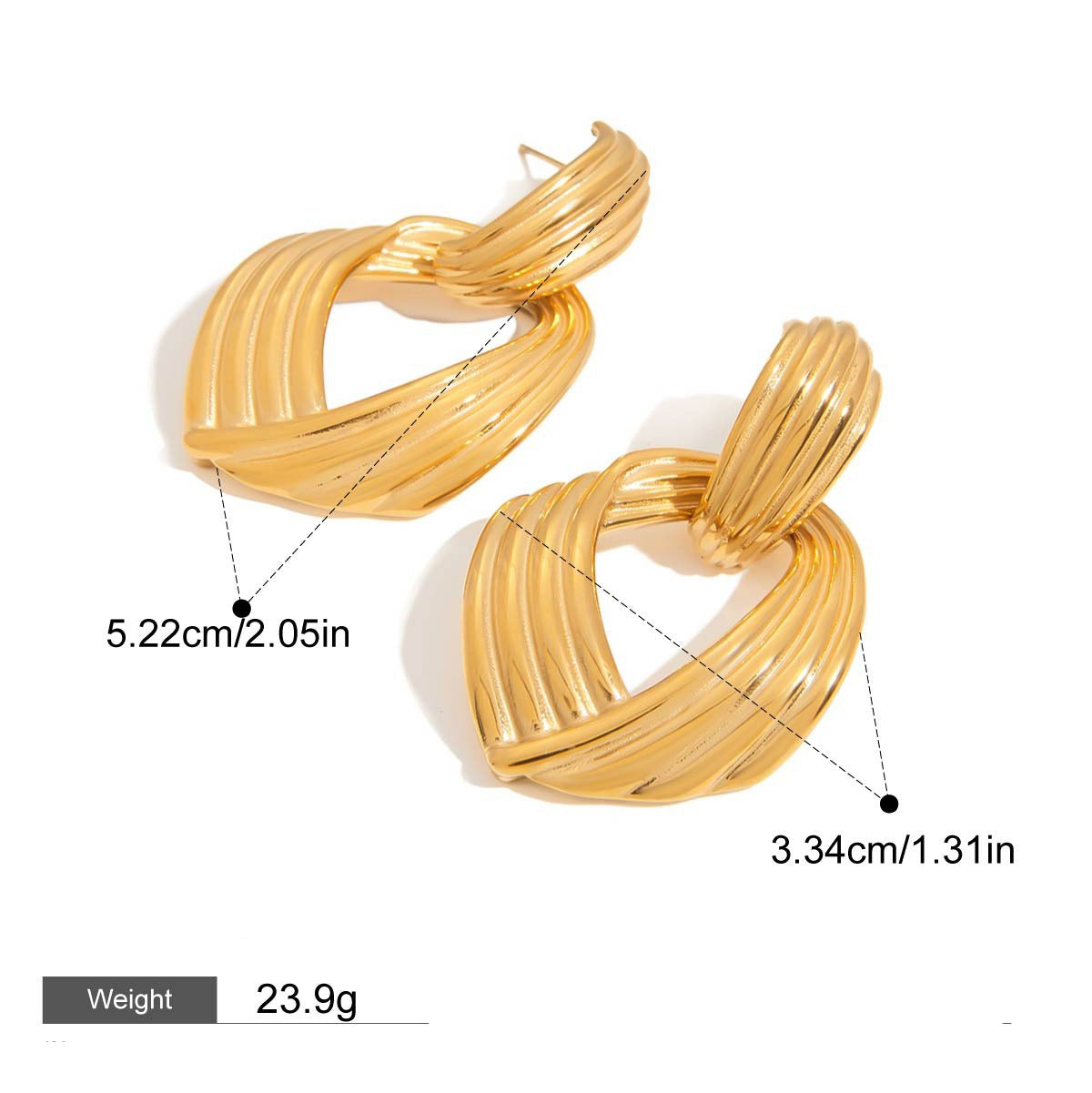 18K gold geometric diamond with texture design simple and elegant earrings