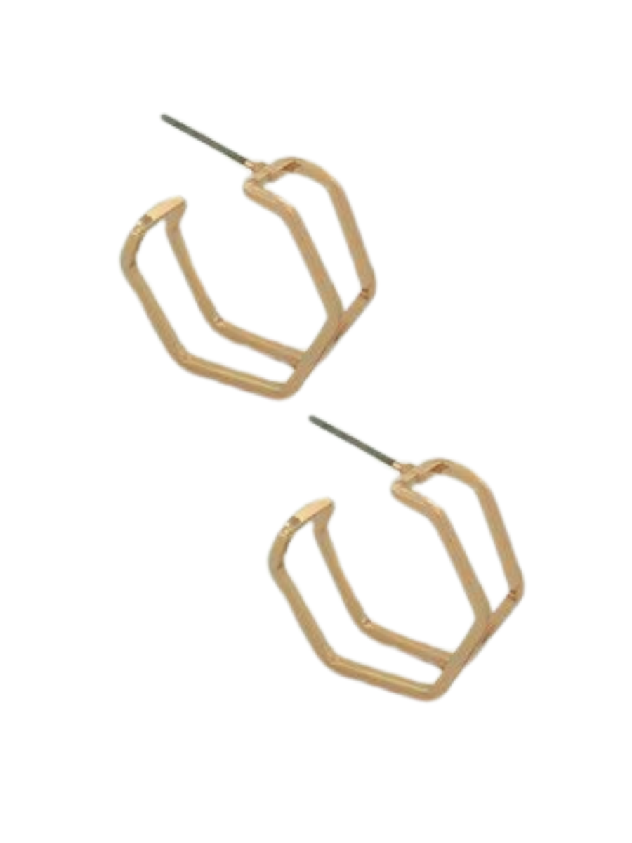 Linear Luxe Hexagon Shaped Hoop Earrings