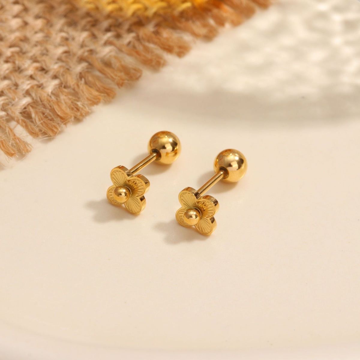 18K gold geometric inlaid gemstone design high-end earrings