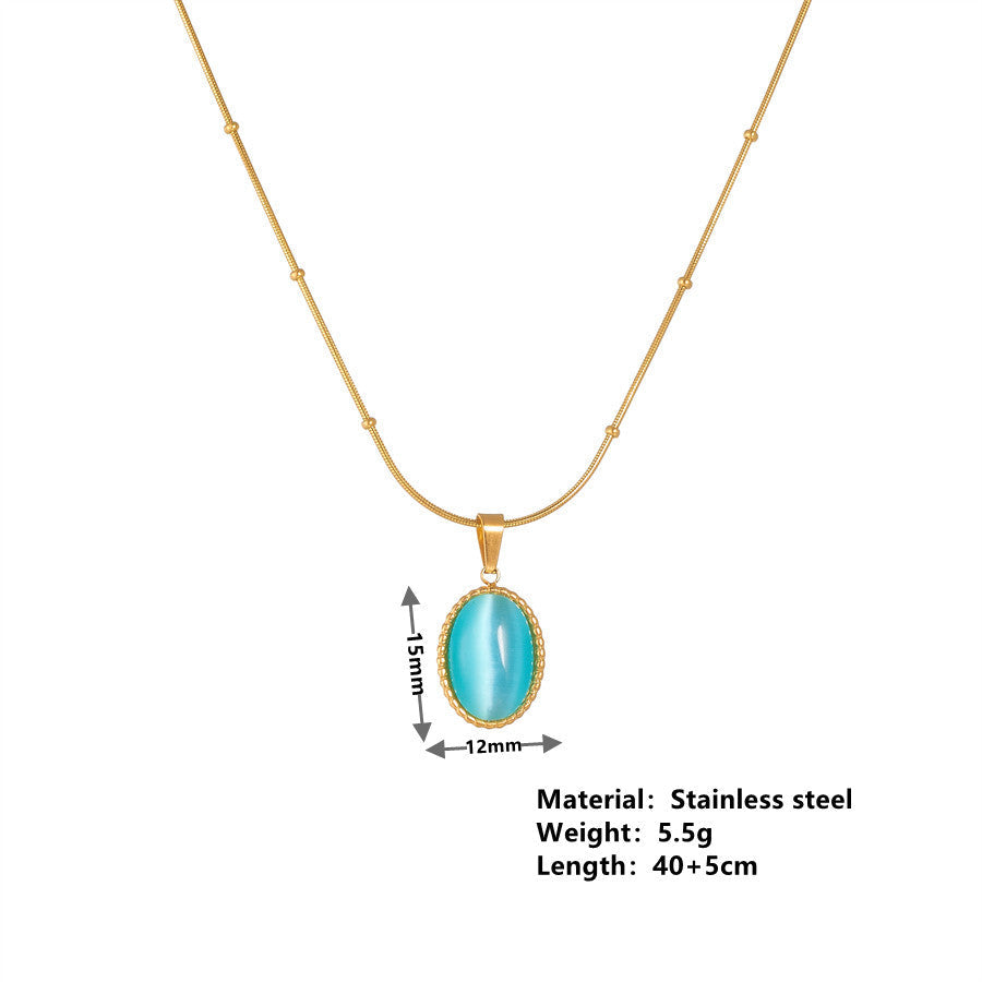 European And American Summer Popular Water Blue Pendant Bead Necklace Fashion Stainless Steel 18k Gold Plated Necklace