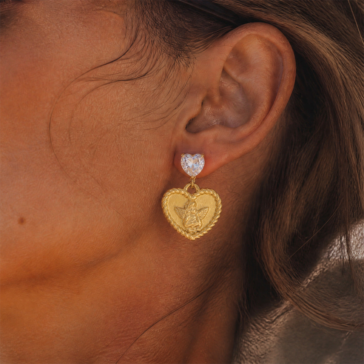 Angel Heart Zircon Drop Earrings