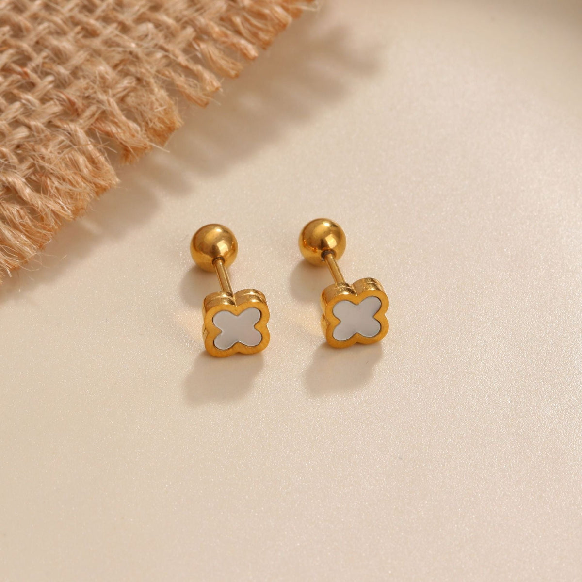 18K gold geometric inlaid gemstone design trendy personality earrings