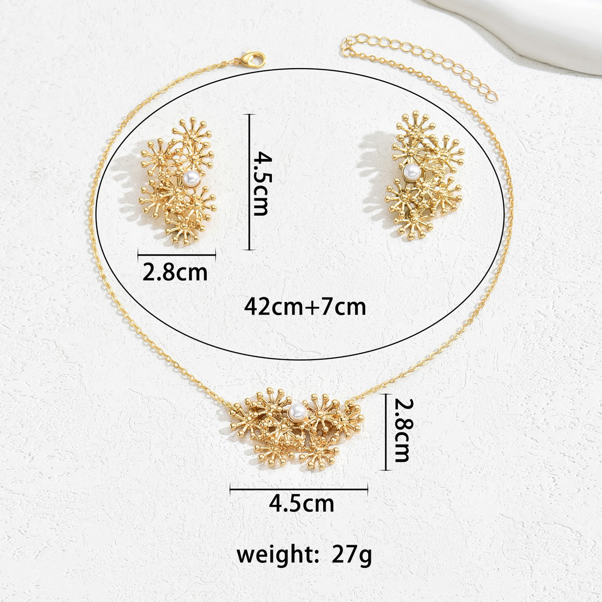 All-Match Fashion Sunflower Design Women's Earring Necklace Suit Personalized Hip-Hop Style With Pearl Niche Chain