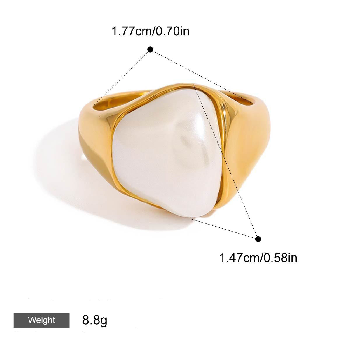 18K gold inlaid irregular pearl design trendy personality ring
