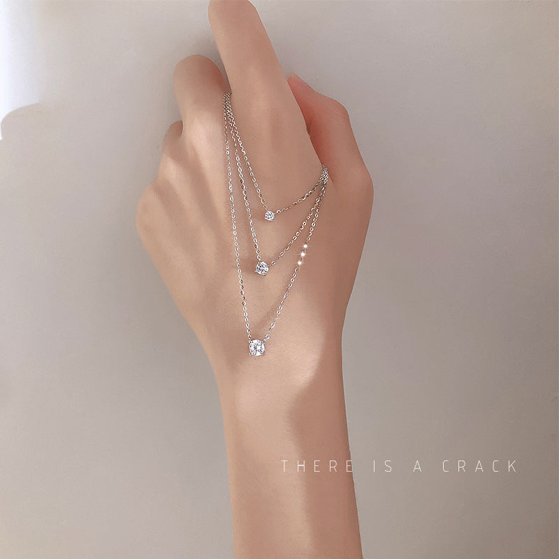 S999 Sterling Silver Small Diamond Necklace Women's Simple Niche Design Elegant High-end Clavicle Chain Light Luxury Ins Style Necklace