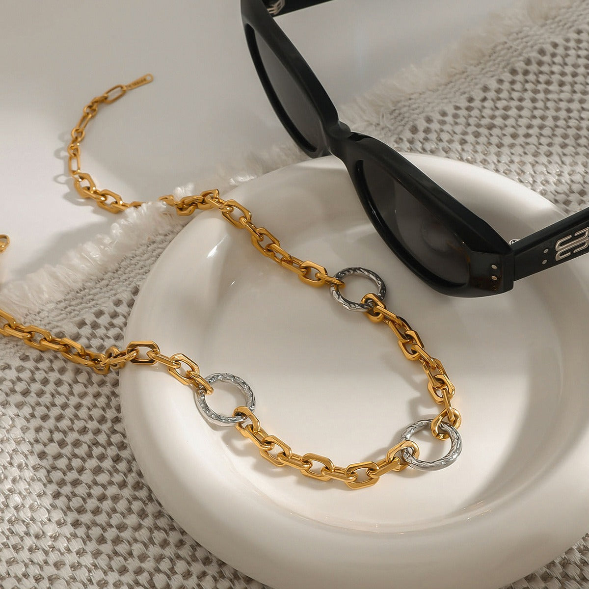 18K gold chain with ring design simple personality necklace