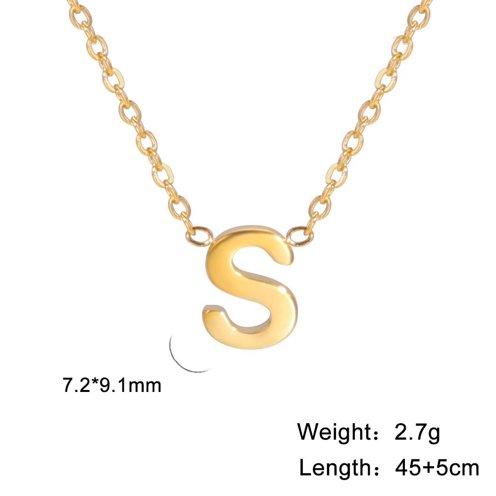 Hot-Selling Welded 26 Letters 18K Real Gold Electroplated Non-Fading Small Pendant Jewelry 304 Material Stainless Steel Necklace