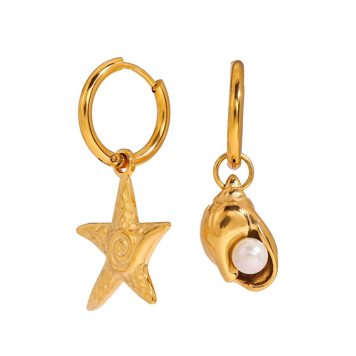 18K gold starfish with conch design exquisite ocean-style earrings
