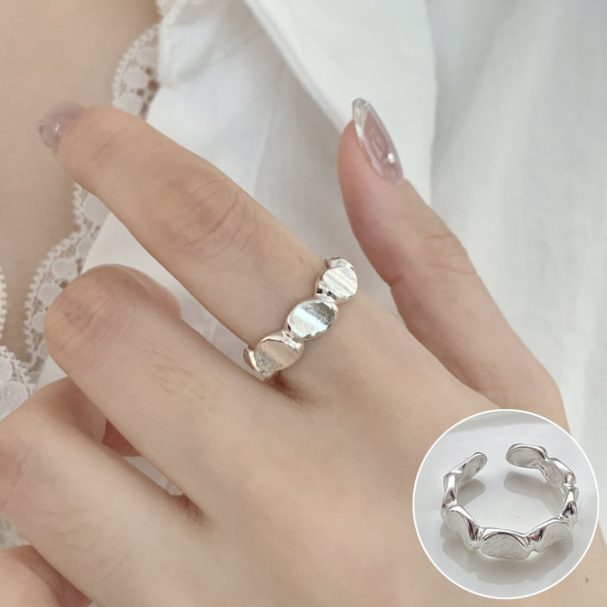High Sense Star Open Ring For Women, INS Niche Brushed Texture Luxury Adjustable Index Finger Statement Ring