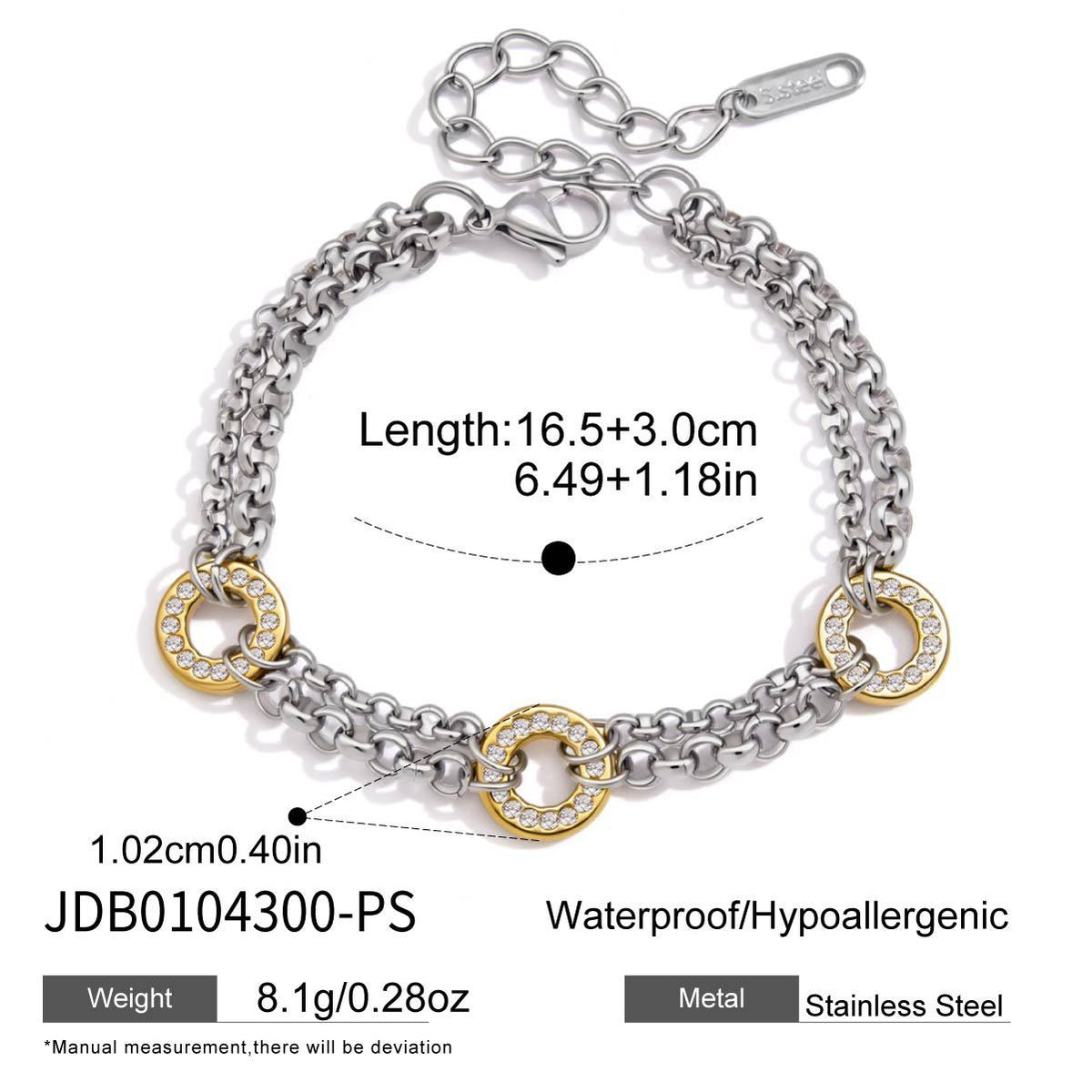 Two Tone Zircon Chain Bracelet