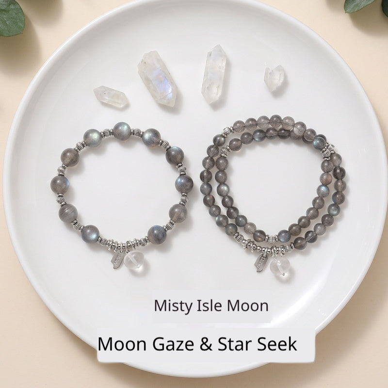 Women's Natural Gray Moonstone Bead Bracelet