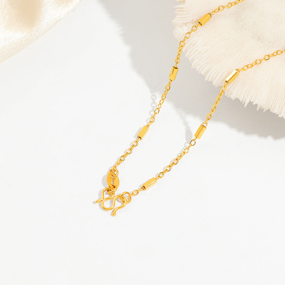 European And American Cross-border Titanium Steel 24K Gold O-chain Square Pendant Necklace With M Buckle Design, Versatile And Simple, Non-fading Necklace