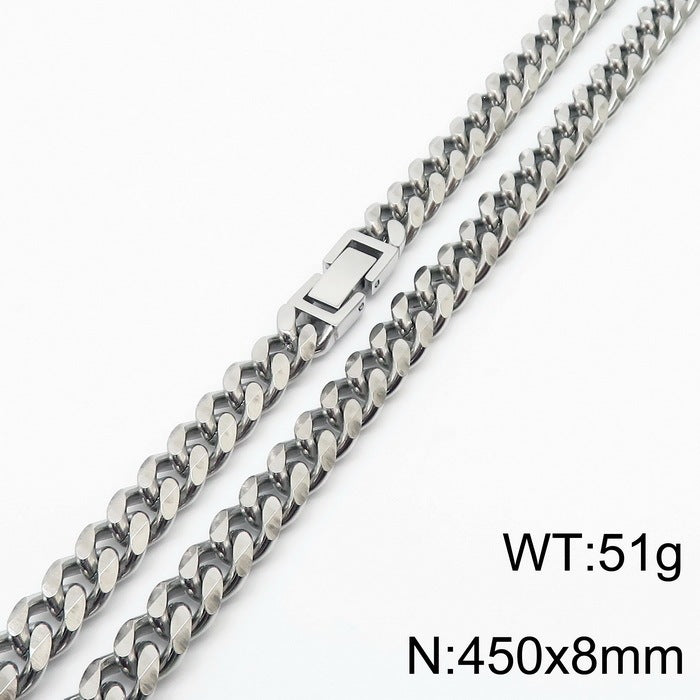 Polished Stainless Steel Cuban Chain Necklace