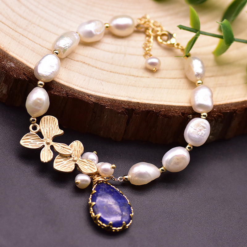 Natural Baroque Pearl And Kyanite Bracelet