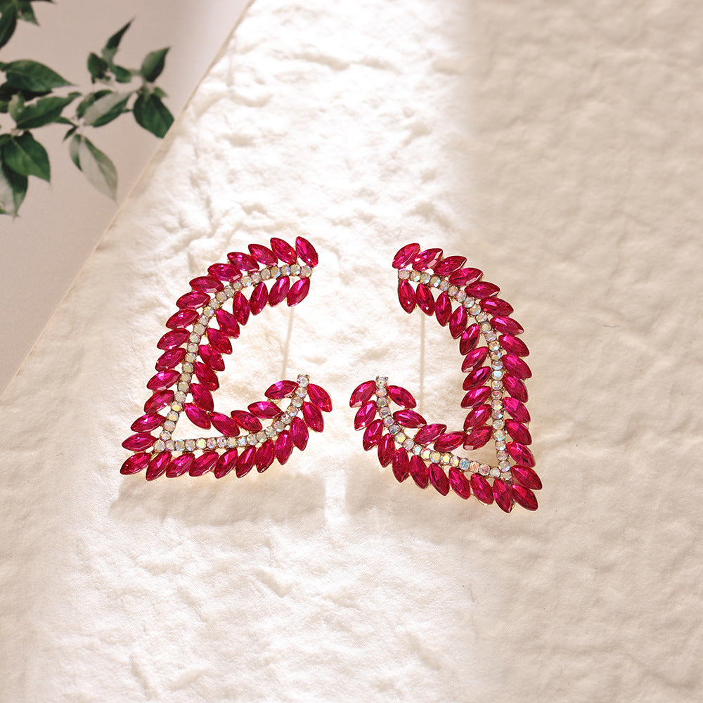 European American Light Luxury Marquise Rhinestone Earrings Exaggerated Banquet Gown Ear Jewelry High End Colored Crystal Alloy Stud Earrings For Women Wholesale