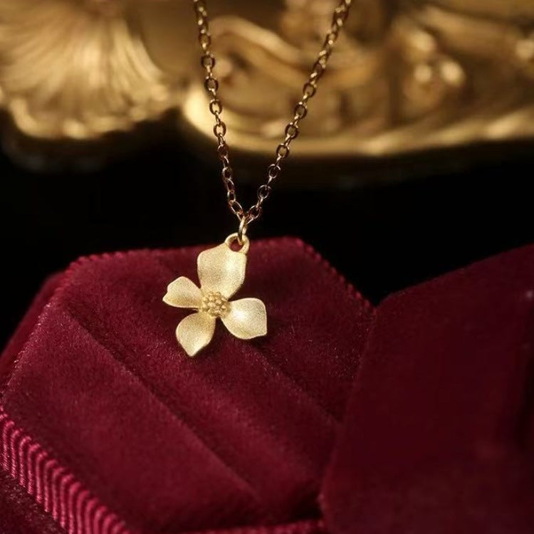 925 Silver-Plated Gardenia Pendant Necklace Women's Clavicle Chain High-End Niche Design 2025 New Style