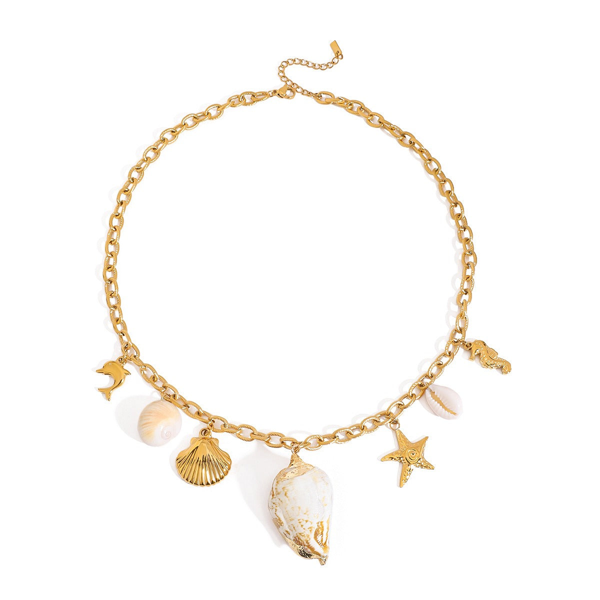 18K Gold Conch-Shaped Ocean-Style Earring and Necklace Set