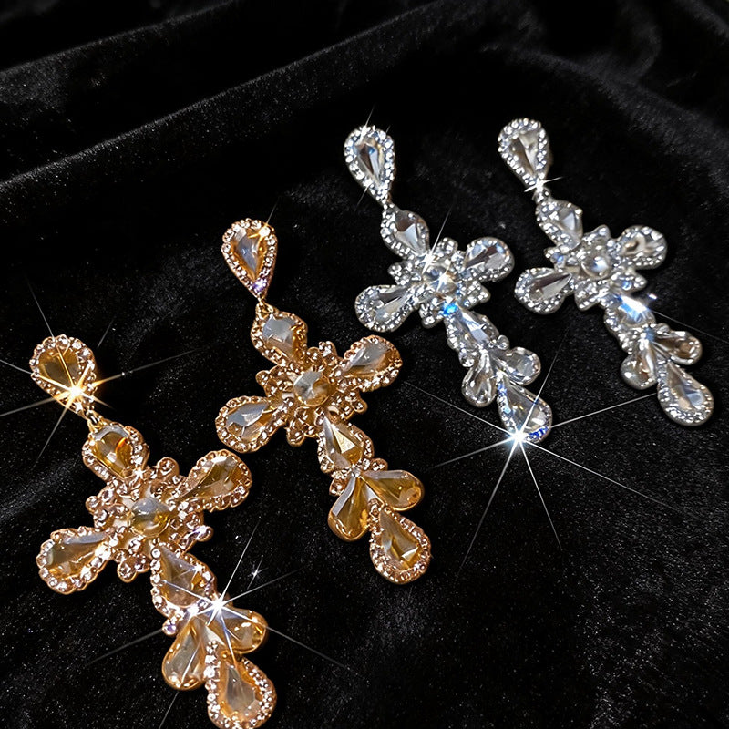 Women Vintage Style Flower Rhinestone Dangle Stud Earrings,Minimalist Exquisite Versatile Unique Design Fashion Jewelry For Daily Occasion