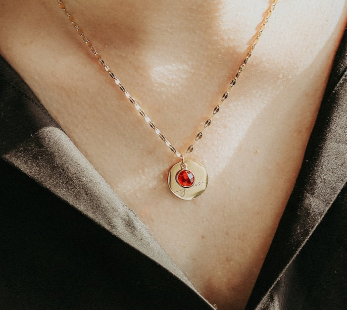 Personalized Round Birthstone Necklace