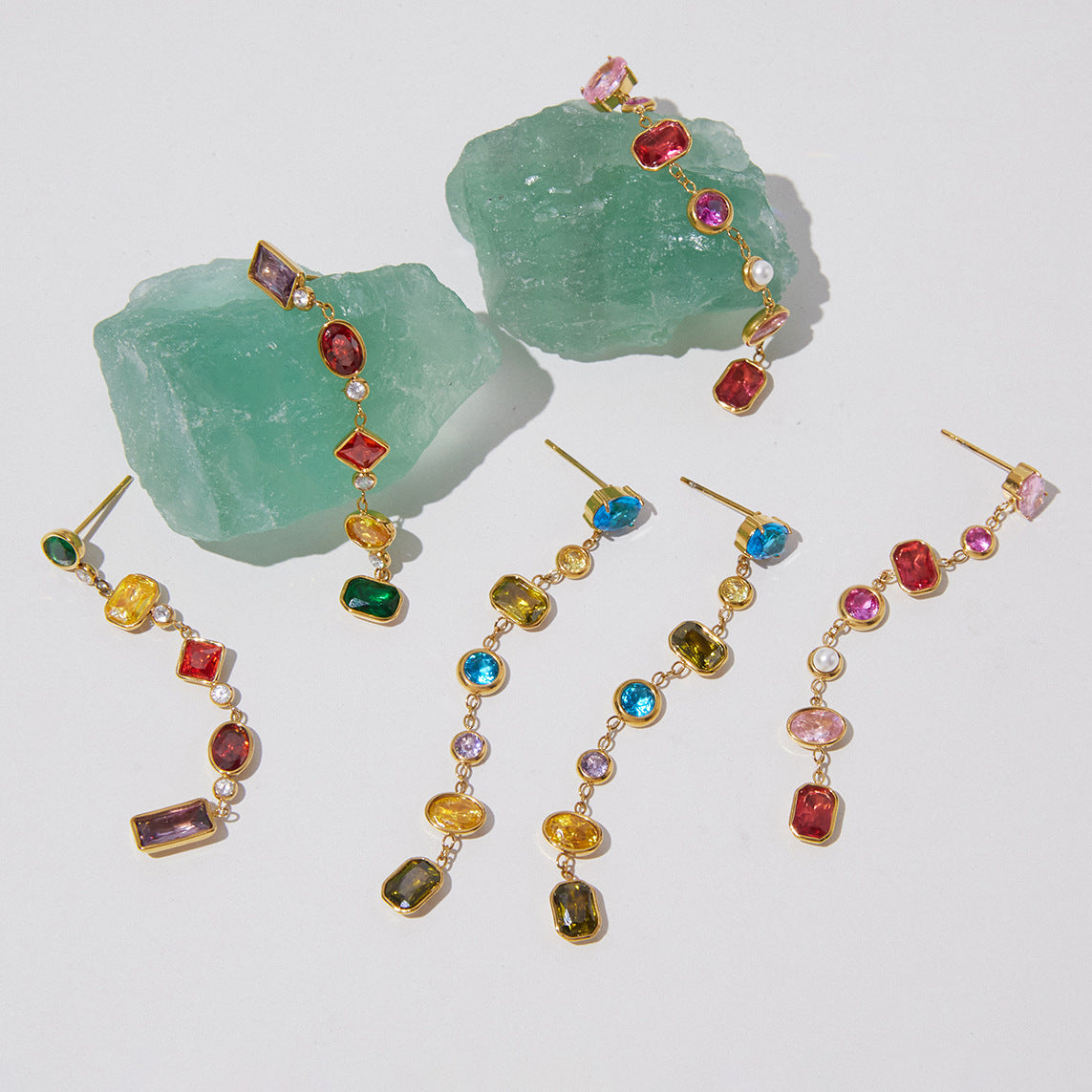 Color Zircon Tassel Earrings Collection