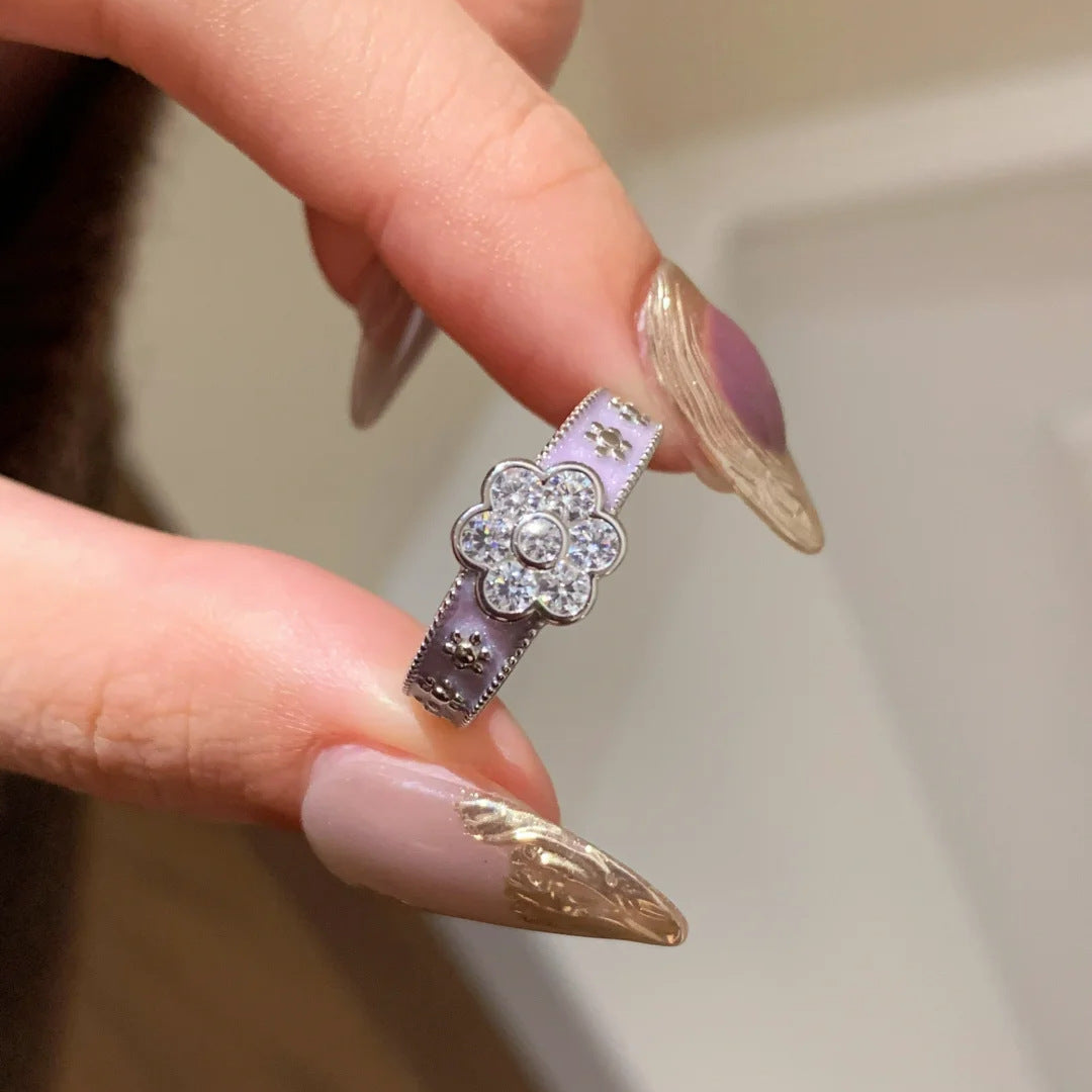 Ladies 925 Sterling Silver Niche Plain Band Zircon Ring, Light Luxury High-end Heavy Craft Stackable Tarnish Resistant