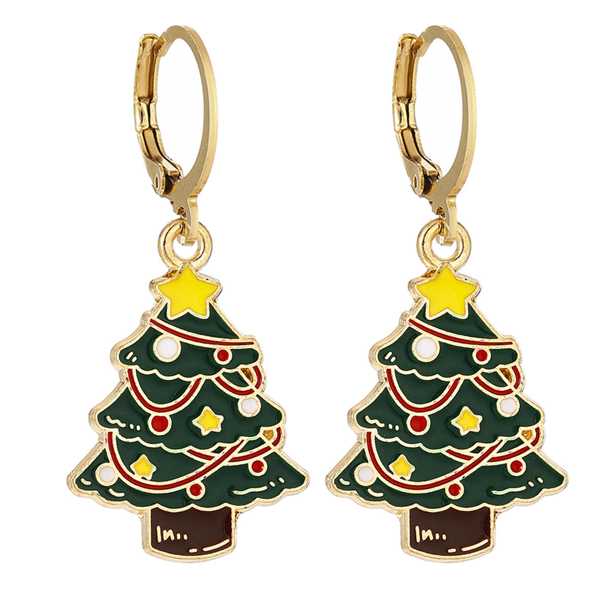 Cross-Border Personalized Christmas Alloy Earrings Christmas Hat Colorful Star Dot Diamond Christmas Tree Elk Gingerbread Man Earrings
