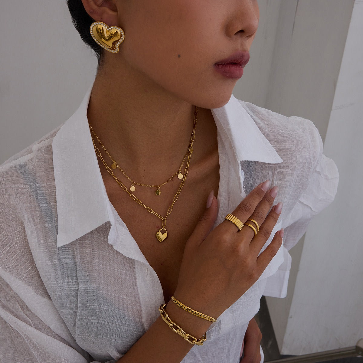 18K Gold Heart Shaped Earrings and Bracelet Set