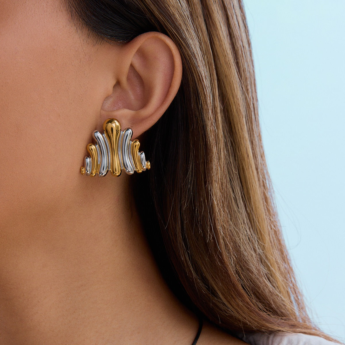 18K gold geometric triangle with concave design trendy fashion earrings