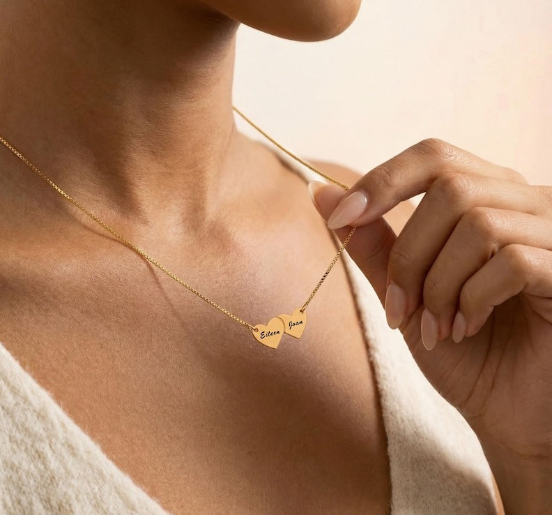 Heart-shaped interlocking custom name necklace