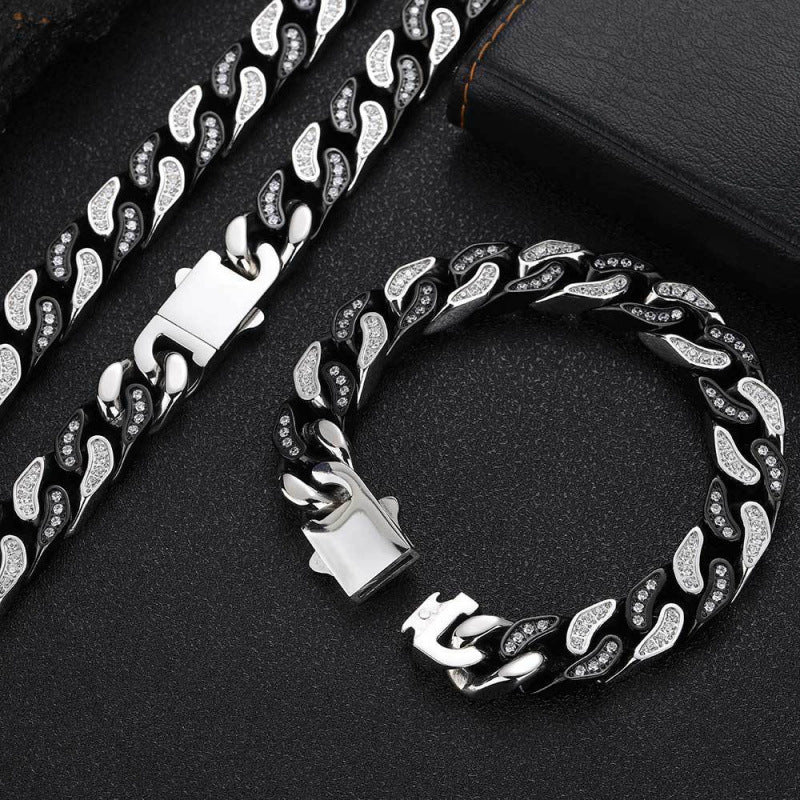Zircon Cuban Titanium Steel Mens Bracelet