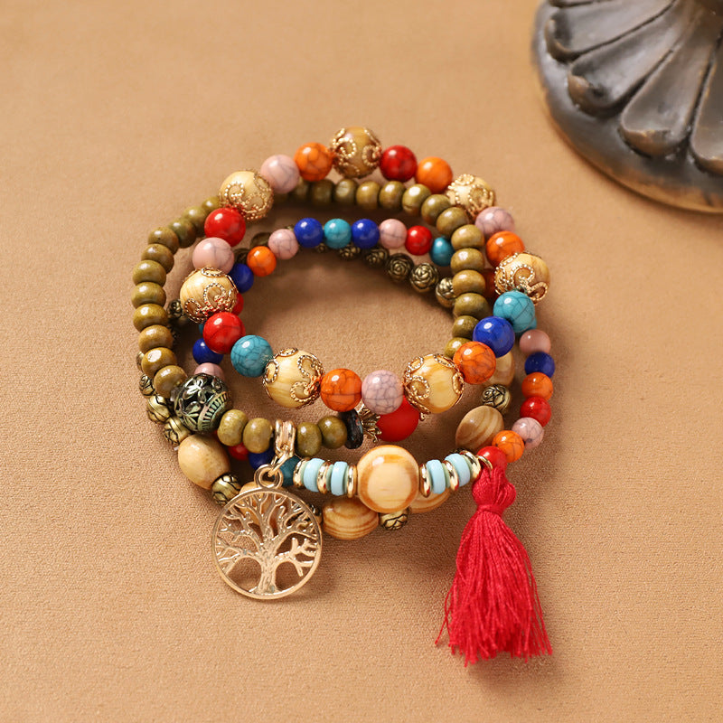 Handmade Bohemian Exotic Style Bracelet Retro Ethnic Style Men's And Women's Woven Multi-layer Stacked Bracelet Niche Hand Rope