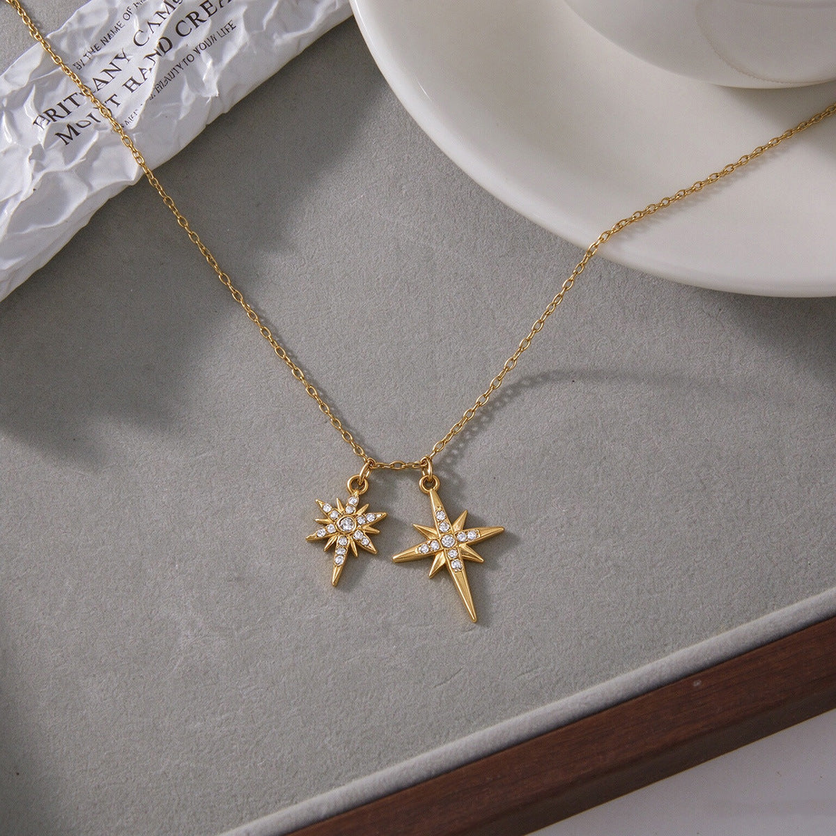 European American Stainless Steel Necklace For Women, Light Luxury Niche Colorfast 8-Pointed Star Neck Jewelry, Wholesale Titanium Steel Accessory