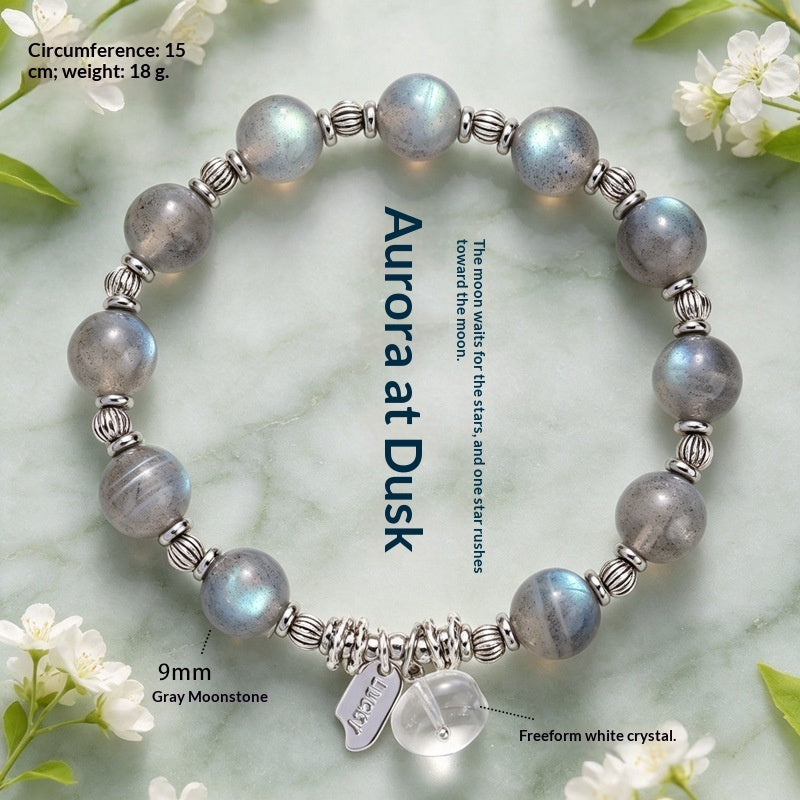 Women's Natural Gray Moonstone Bead Bracelet