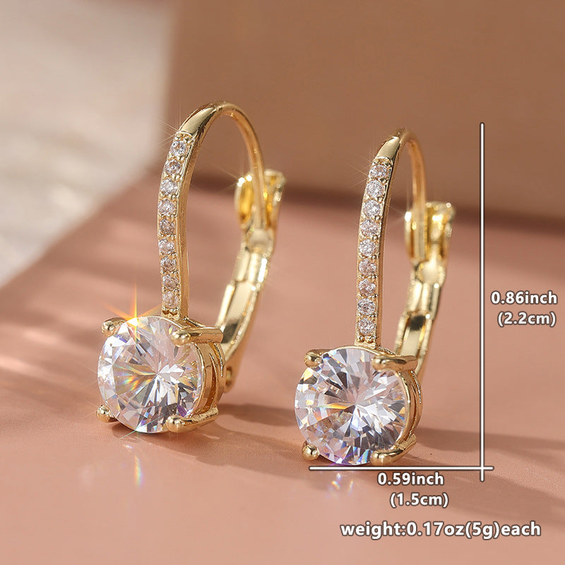 Luxury Sparkling Gold Plated Hook Dangle Earrings For Women, Inlaid Premium White  S925 Silver Needle Wedding Party Ear Jewelry