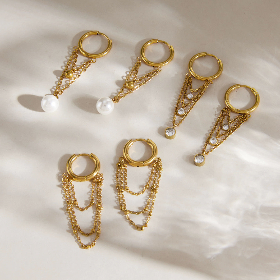 Pearl Chain Hoop Earrings Collection