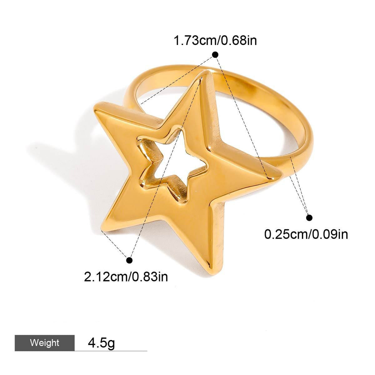 18K gold star-shaped design elegant necklace, ring, earrings and brooch set