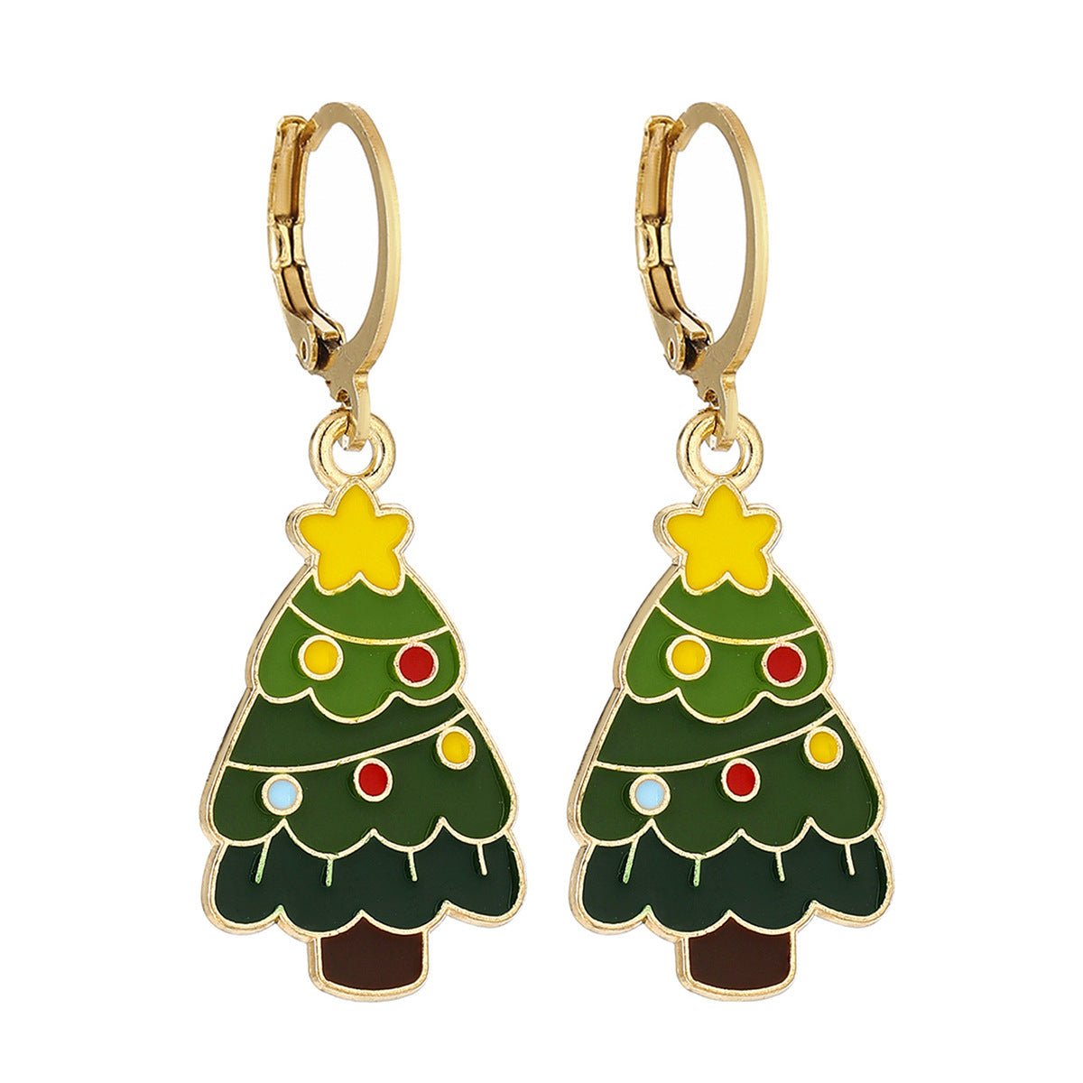 Cross-Border Personalized Christmas Alloy Earrings Christmas Hat Colorful Star Dot Diamond Christmas Tree Elk Gingerbread Man Earrings